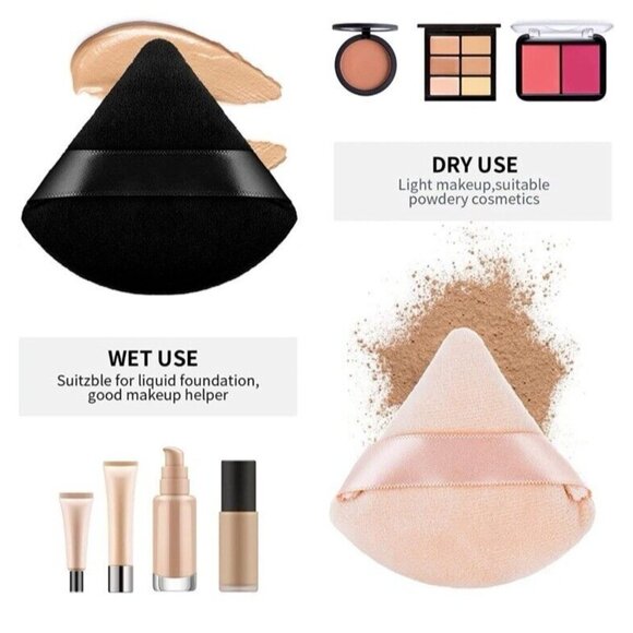 6pc Make Up Powder Puffs Triangular Velvet Puff With Ribbon Holder - Brand New - Picture 2 of 6